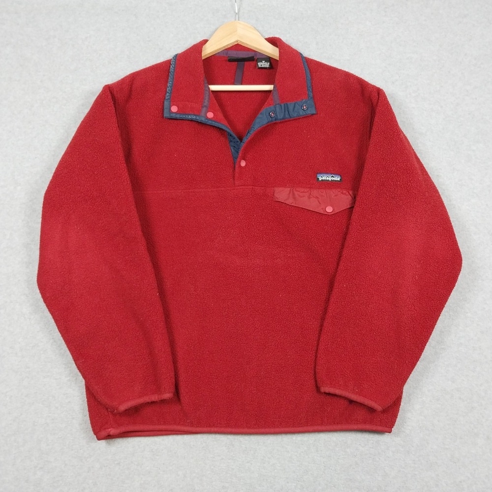 Vintage Patagonia Synchilla Mens Medium Red Snap-T Fleece Pullover 25450 F5